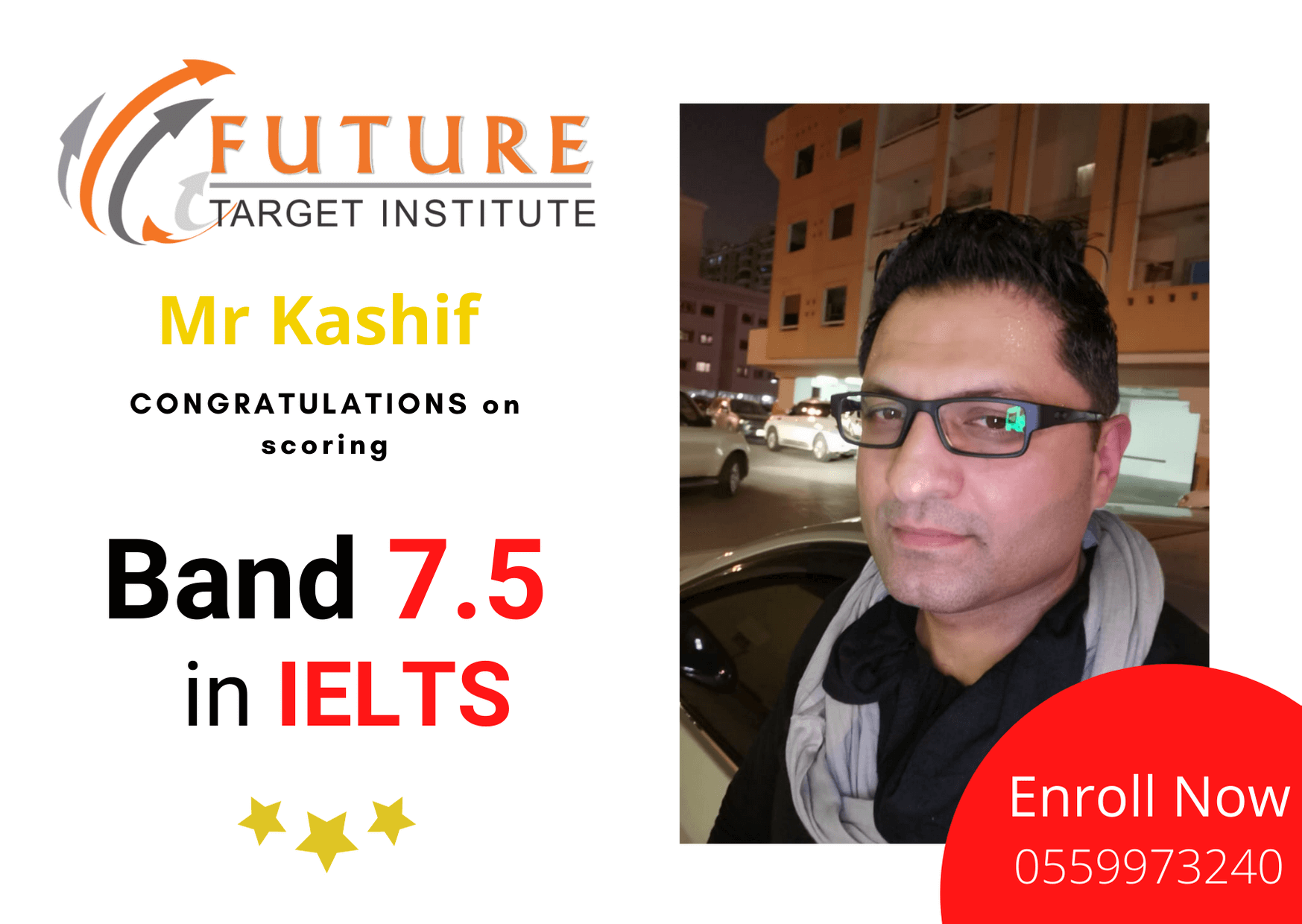 Future Target Institute's student scored Band 9 in the IELTS General Training Exam with the British Council in Dubai with the help of IELTS Practice Test